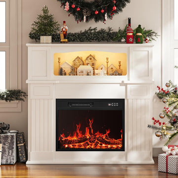 43" Electric Fireplace with Mantel, Freestanding Electric Fireplace Heater TV Stand with 23" Insert, Fire Place