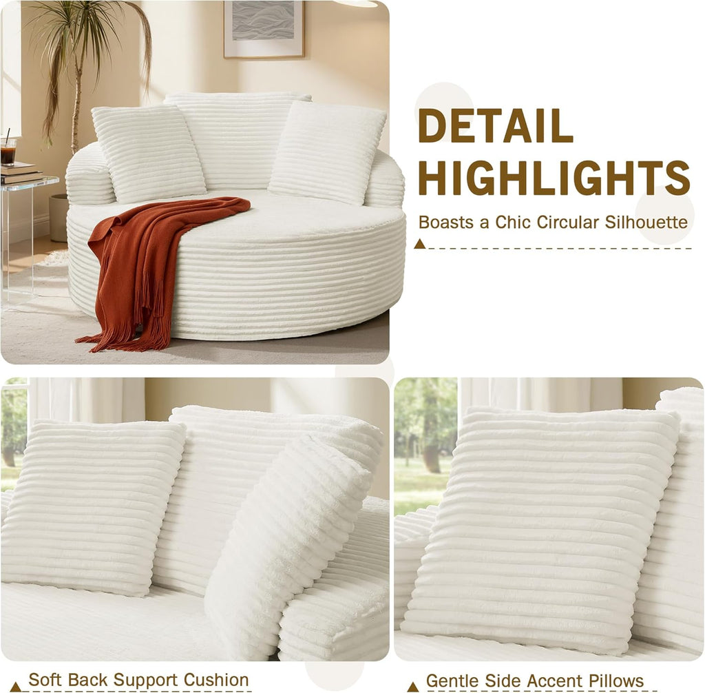 Oversized Round Chaise Lounge Chair,Corduroy Cloud Large Circle Sofa Chair, No Assembly Required, Modern Sleeper
