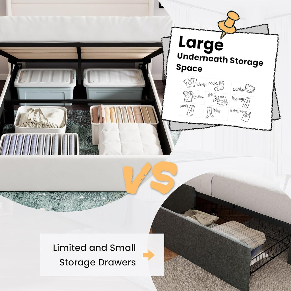 Queen Lift Up Storage Bed/Velvet Upholstered/Modern Wingback Headboard/Upholstered Platform Bed Frame/Hydraulic