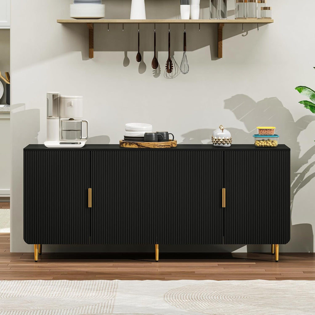 65" Fluted Sideboard Buffet Cabinet with Storage, Console Cabinet with 4 Doors & Adjustable Shelves