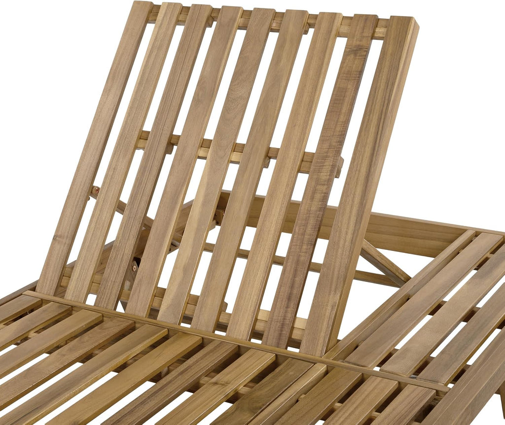 Chaise Lounge Chair Outdoor, Acacia Wood Poolside Sun Lounger, Patio Recliner Chair, Adjustable Backrest Single