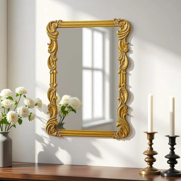 Antique Gold Baroque Mirrors for Wall Decor 30 X 21 Inch, Hanging Rectangular Wooden Frame Vintage Mirror