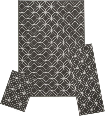 Modern Contemporary 3-Piece Rug Set with 5x7 Area Rug, 2x5 Runner Rug and 2x3 Accent Mat, Geometric Trellis Diamond