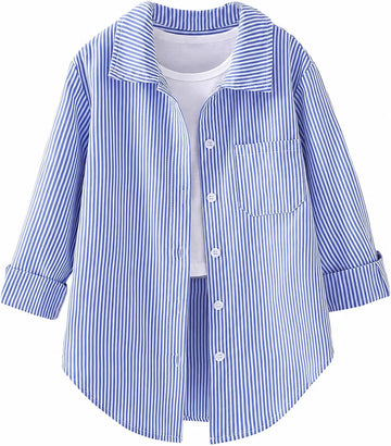 Girls Striped Button Down Shirt Long Sleeve Classic Blouse