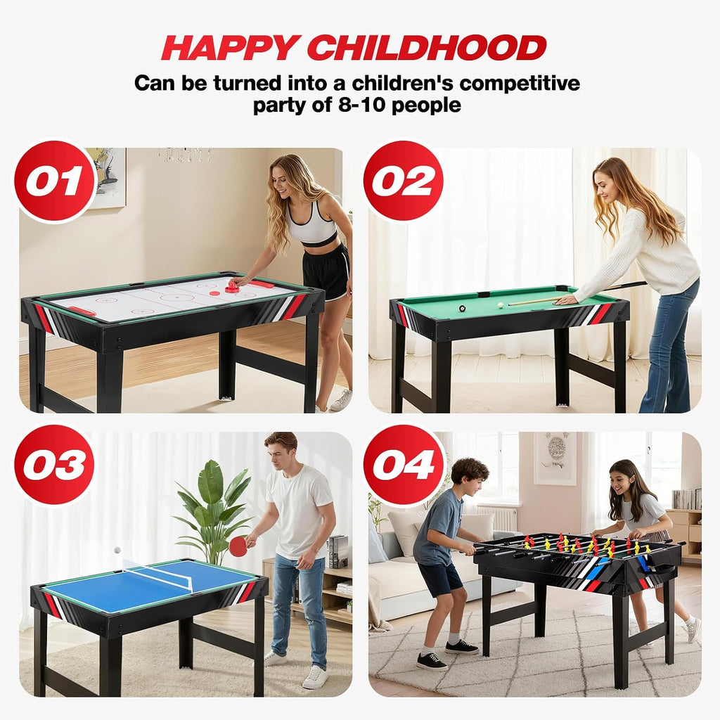 Multi Game Table 4-in-1 Combo Game Table-Foosball Table,Pool Billiards,Air Hockey & Table Tennis,Combination Table