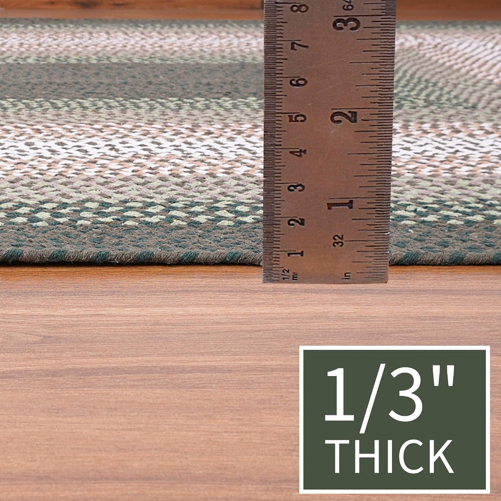 Oval 3' X 5' Green - Ivory Oval Braided Rug for Farmhouse/Primitive Style Spaces