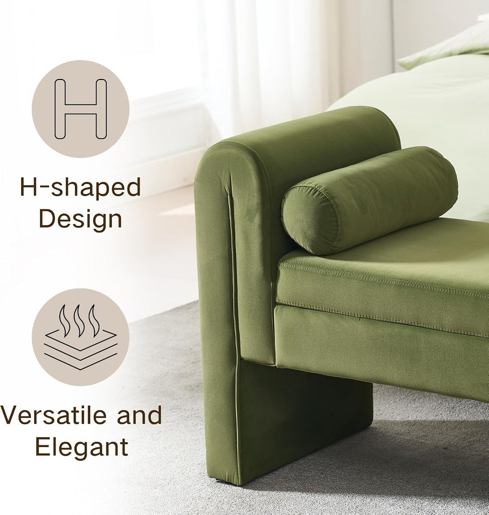 Modern Velvet Bench End of Bed, 60.5" Upholstered Rolled Armed Button Tufted Stool Bench with Storage, Sofa Ottoman
