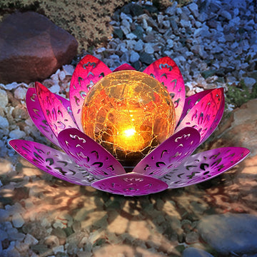 2 Pack Solar Garden Decor Lights Outdoor, Decorative Lotus Flower Solar Path Lights with Crackle Glass Globe, IP44