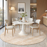 Round Rugs 8ft Washable Moroccan Circle Rug for Living Room Non Slip Indoor Floor Carpet Foldable Ar