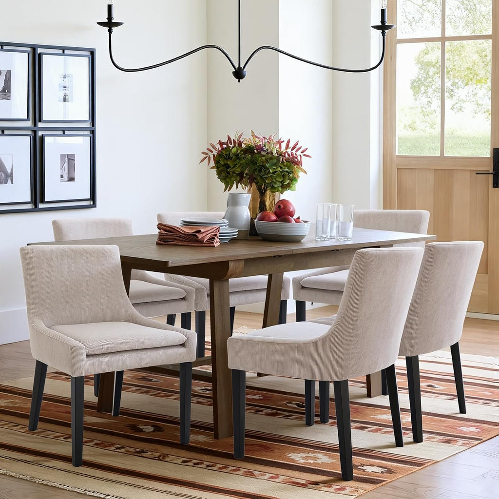 Upholstered Dining Chairs Set of 2, Mid-Back Kitchen Room Chair with Wood Legs, Corduroy Padded Dining Side Chairs