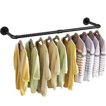 Wall Mounted Clothes Rack 38.4in, Industrial Pipe Wall Mount Clothing Rack, Heavy Duty Iron Garment Racks, Space