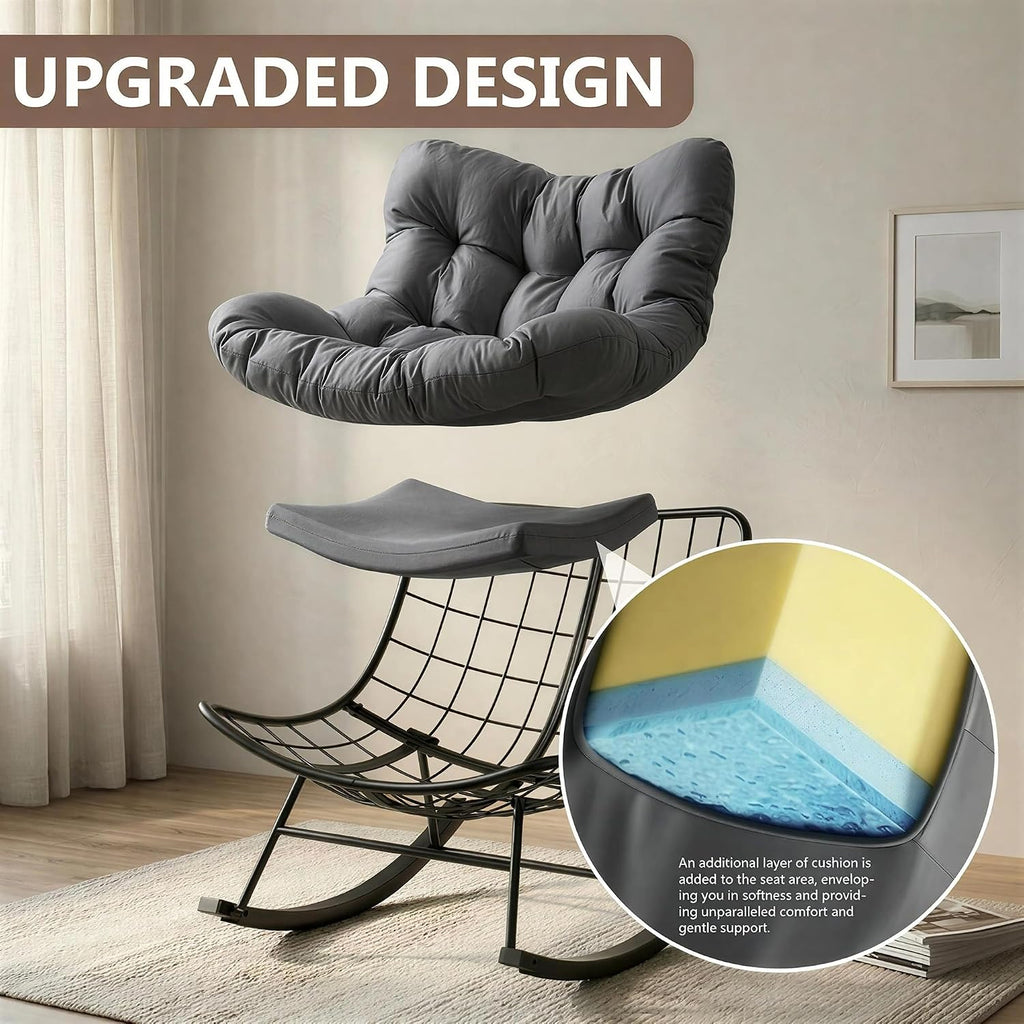 Oversized Rocking Papasan Chair with Ottoman and Cushion | Indoor Glider Chair with Thickened Cushion, Large Comfy