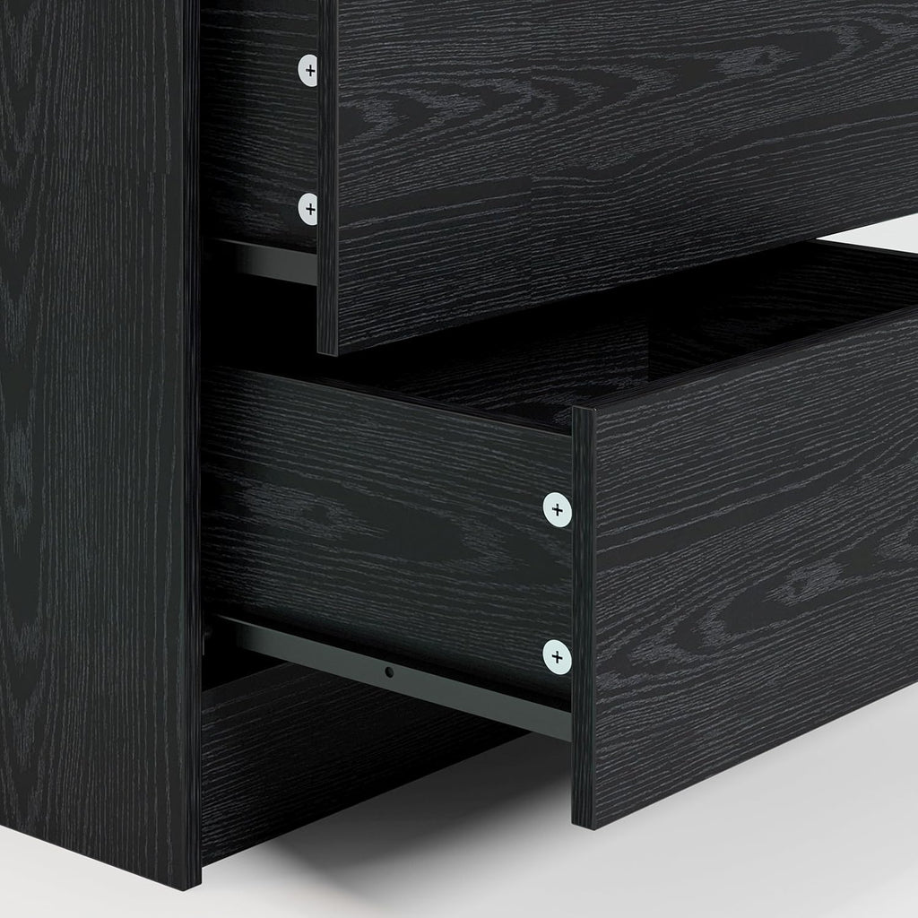 Nightstand with Charging Station LED Light and 2 Drawers Black | bedside table; end table; charging station; LED