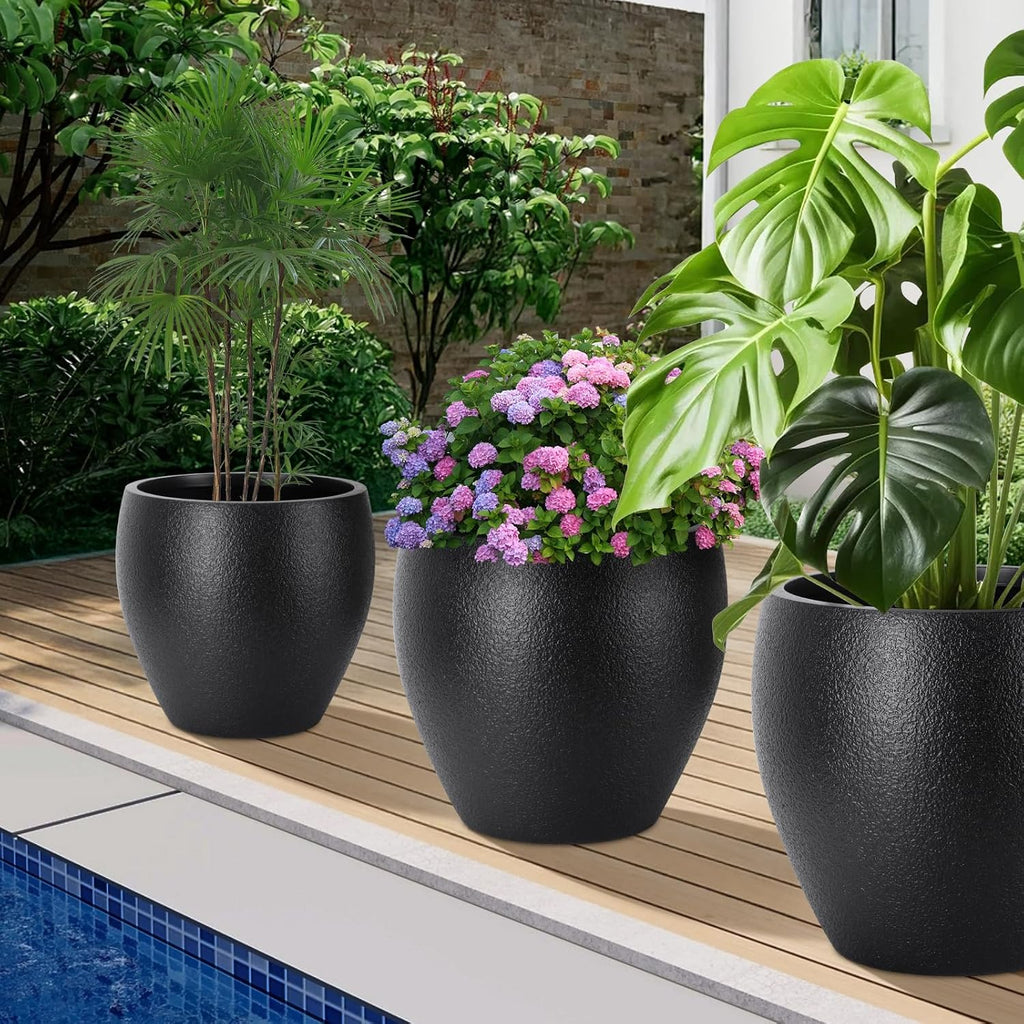 Plant Pots 17.5/14.8/12.2 inch Set of 3, Flower Pots with Drainage Holes, Large Planters for Indoor Outdoor Garden