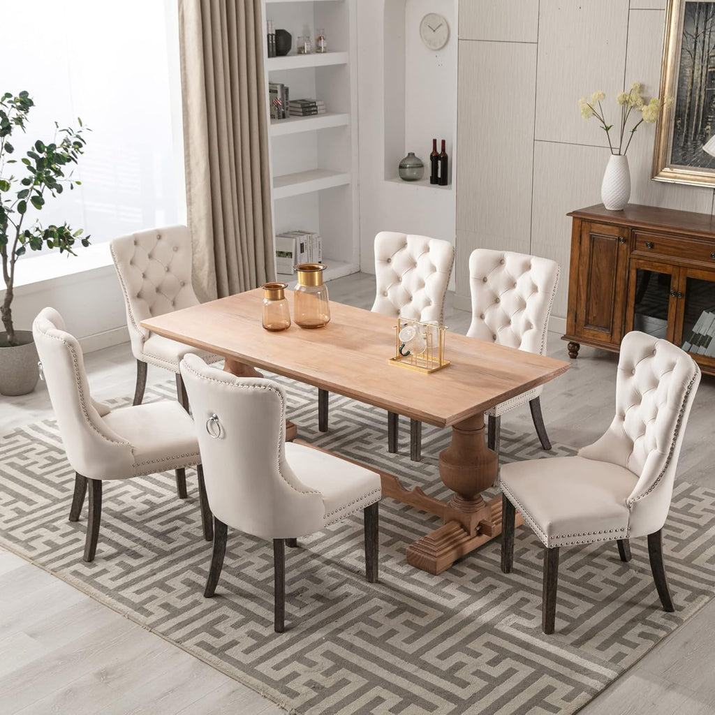 Velvet Dining Chairs Set of 2, Upholstered High-end Tufted Dining Room Chair with Nailhead Back Ring Pull Trim