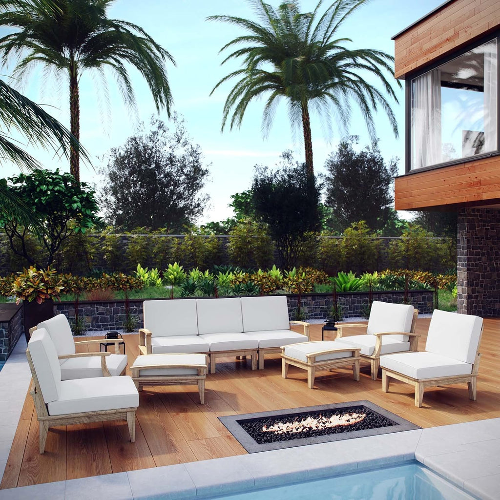 Marina Premium Grade A Teak Wood 9-Piece Outdoor Patio Furniture Set in Natural White
