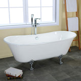 Aqua Eden VCTND6728NH1 Cast Iron Double Slipper Clawfoot Bathtub Chrome Feet without Drillings, 67-Inch, White