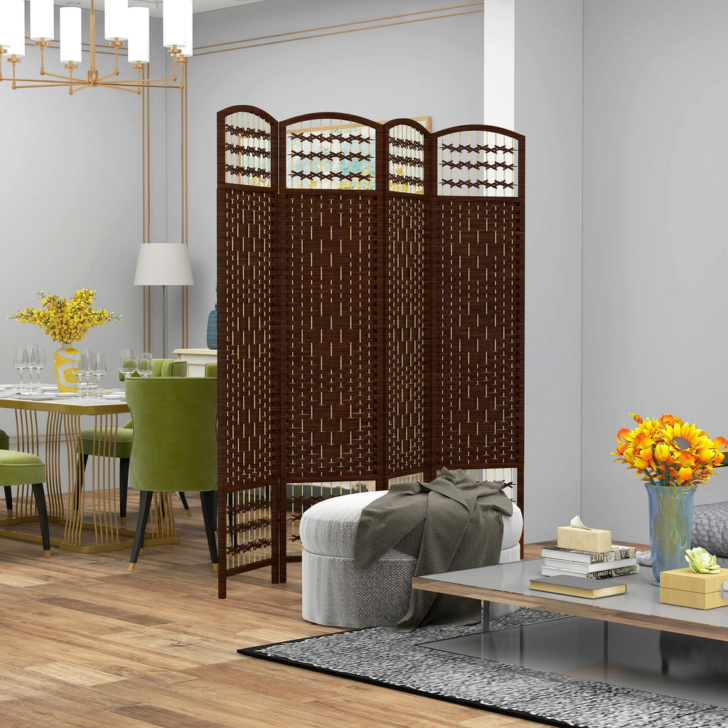 4 Panel Room Divider, Folding Privacy Screen, 5.6', Brown