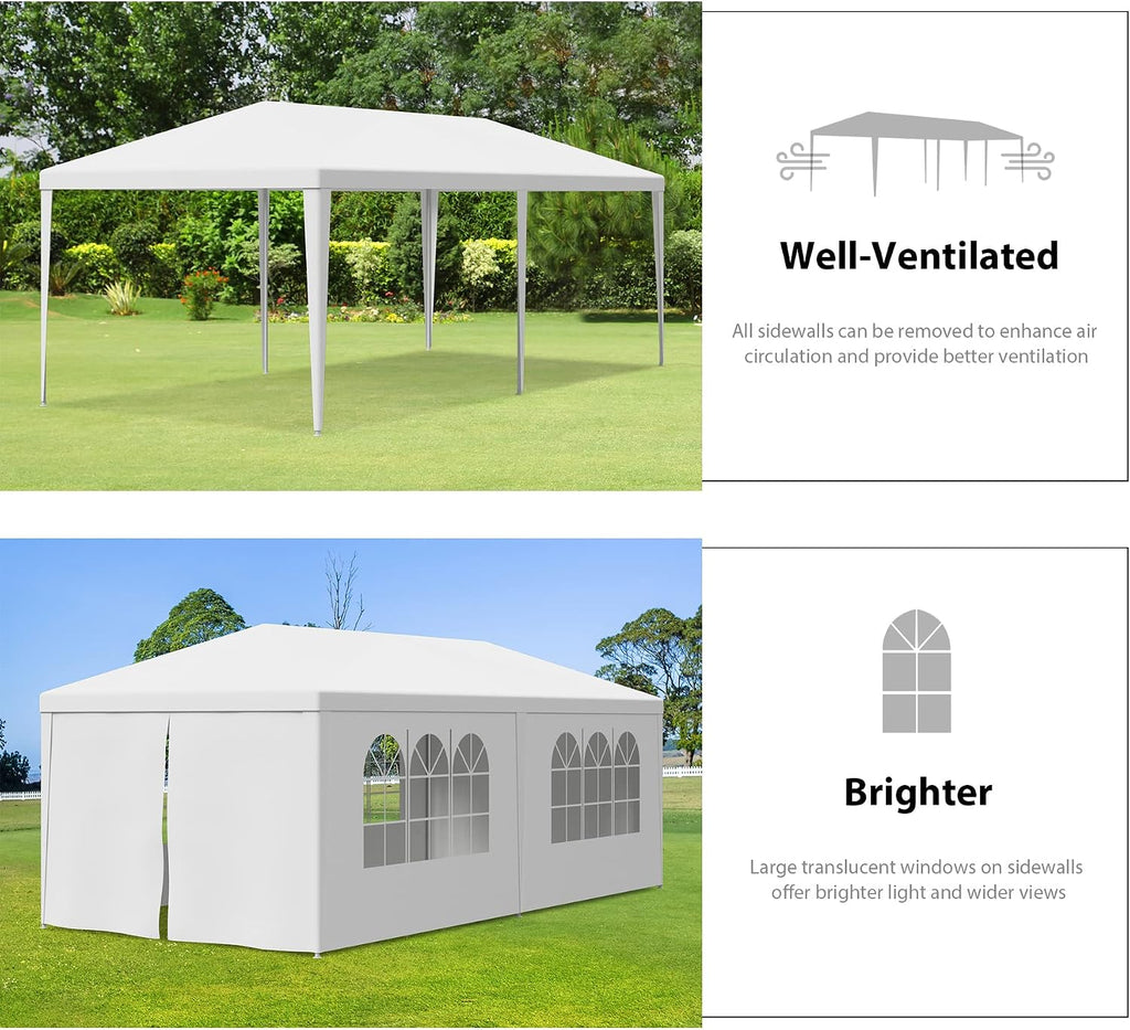 10' x 20' Outdoor White Waterproof Gazebo Canopy Tent with Removable Sidewalls Windows Heavy Duty Tent for Party