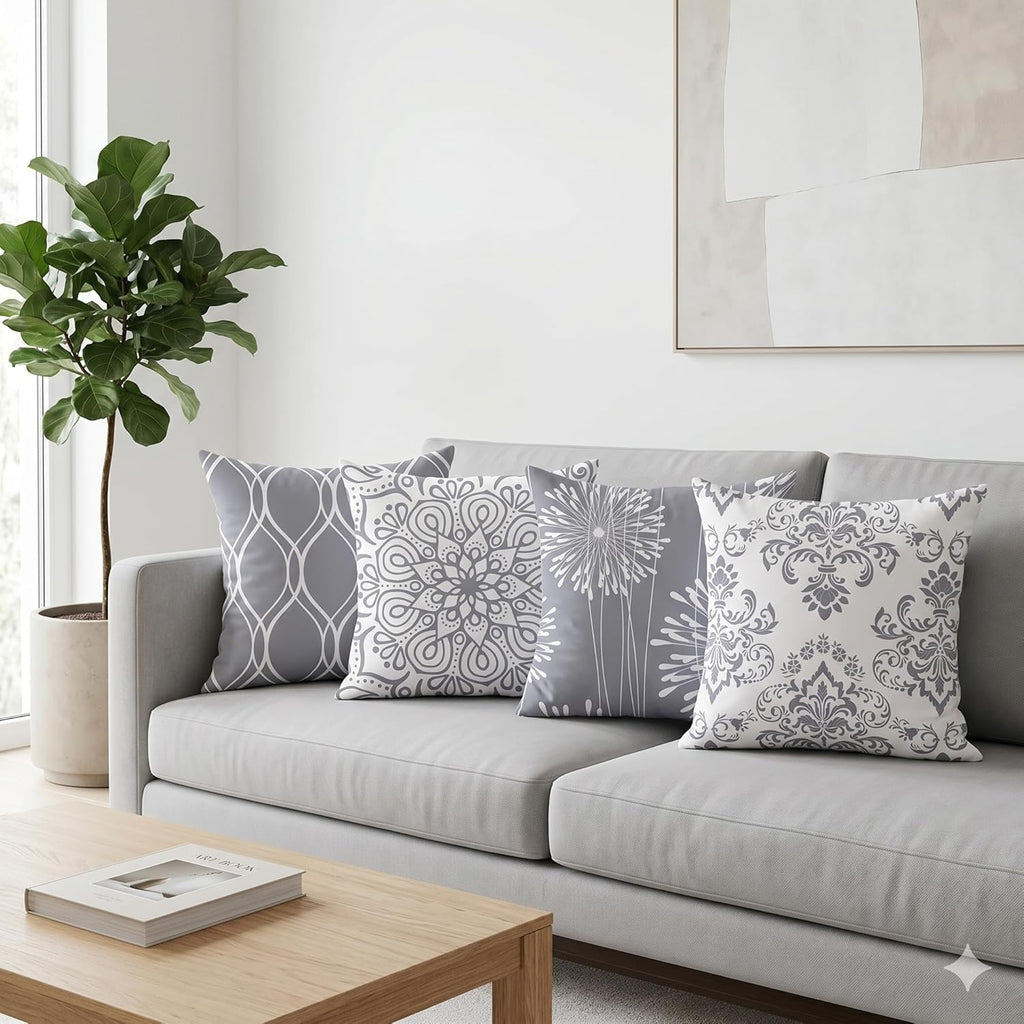 Decorative Throw Pillow Covers 18x18 Set of 4, Grey and White Modern Simple Square Pillow Case Cushion Cover, 18" x18")