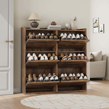 Shoe Cabinet, 6 Flip Drawers, Narrow Freestanding Shoe Organizer with Adjustable and Removable Shelves, Modern Wooden
