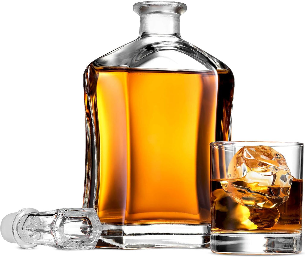 Paksh Capitol Glass Decanter with Airtight Geometric Stopper - Whiskey Decanter for Wine, Bourbon, Brandy, Liquor