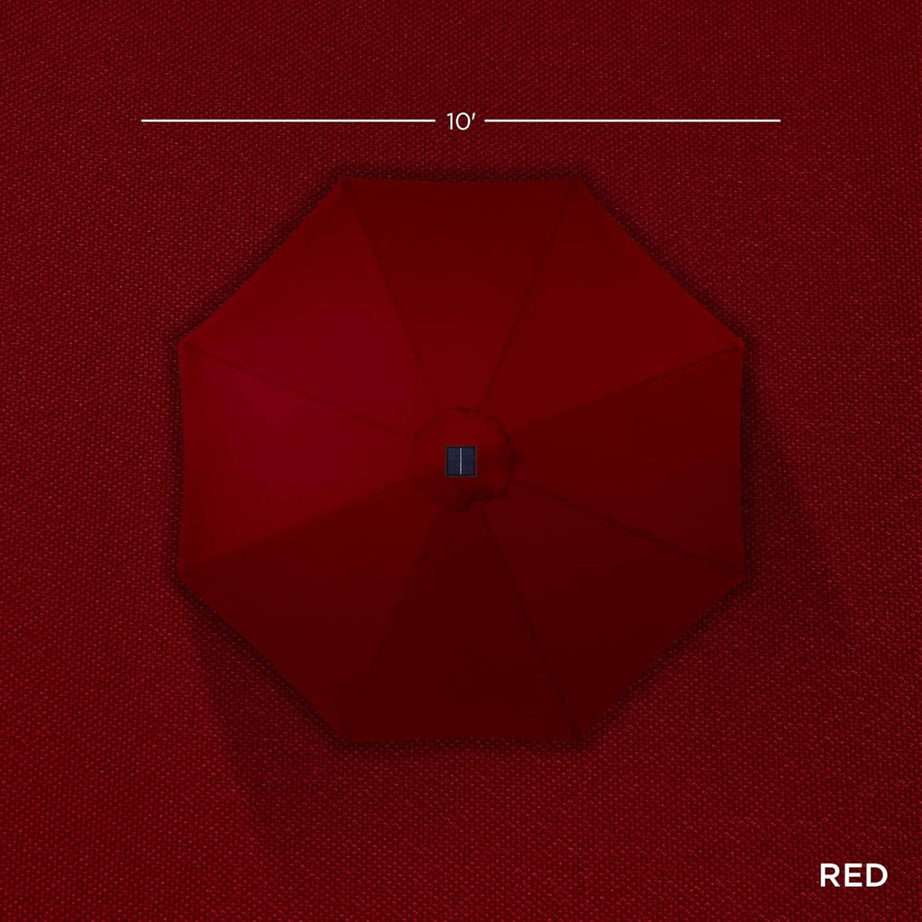 10ft Solar Polyester LED Lighted Patio Umbrella w/Tilt Adjustment and UV-Resistant Fabric - Red