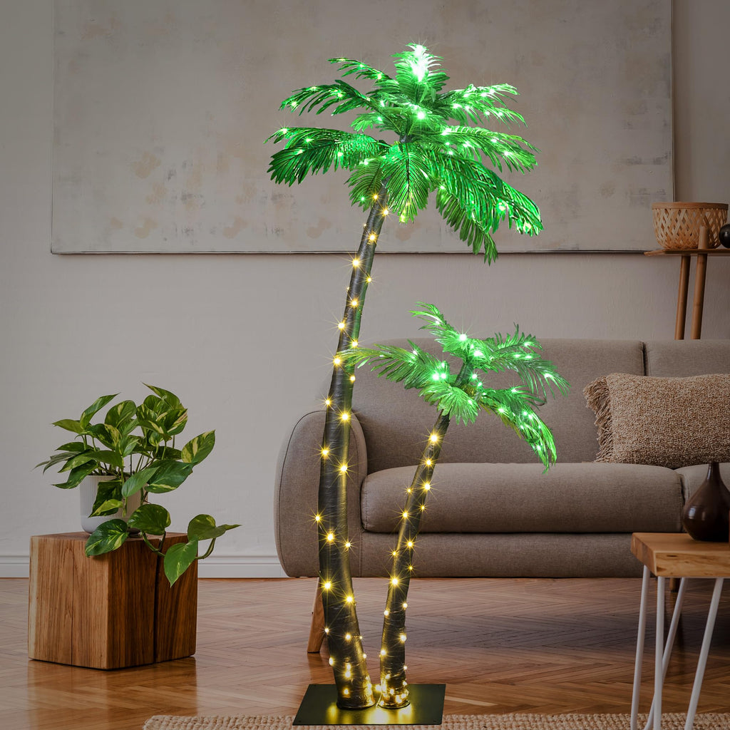 Solar Lighted Palm Tree 6FT 4FT Artificial Palm Tree Decor for Outdoor 184 LED Light up Fake Tree for Indoor Outside