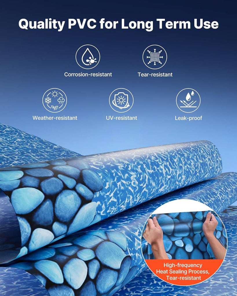 15-ft Round Above Ground Pool Liner, Overlap Pool Liners, Standard Gauge Vinyl, 48-to-54inch Wall Height, Designed