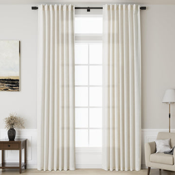 Extra Long Curtains 2 Panels 136 Inches Long for Dinning Room Cream Back Tab Rod Pocket Light Filtering Semi Sheer