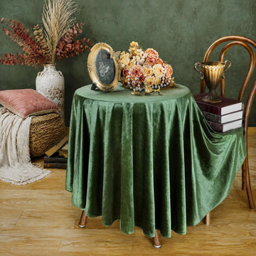Olive Green Velvet Tablecloth Lush Panne 60" Luxurious Round Table Cloth