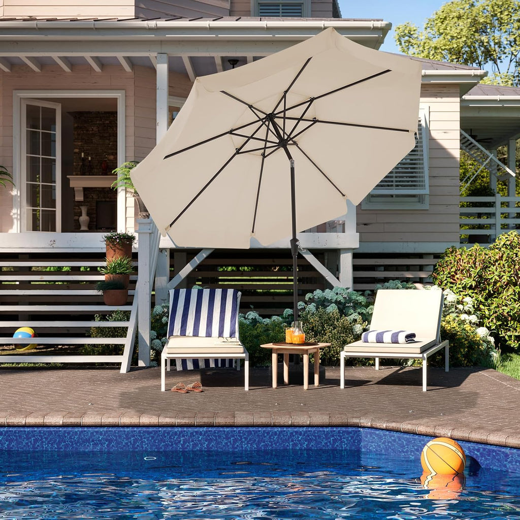 9' 2-Tiers Patio Umbrellas Outdoor Market Table Umbrella w/Push Button Tilt/Crank, 8 Sturdy Ribs - Beige