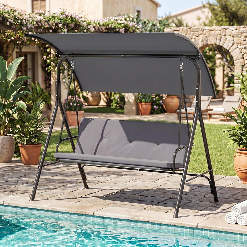 2 Person Porch Swing, Outdoor Swing with Removable Cushions, Solid Metal Structure, Patio Swing with Adjustable