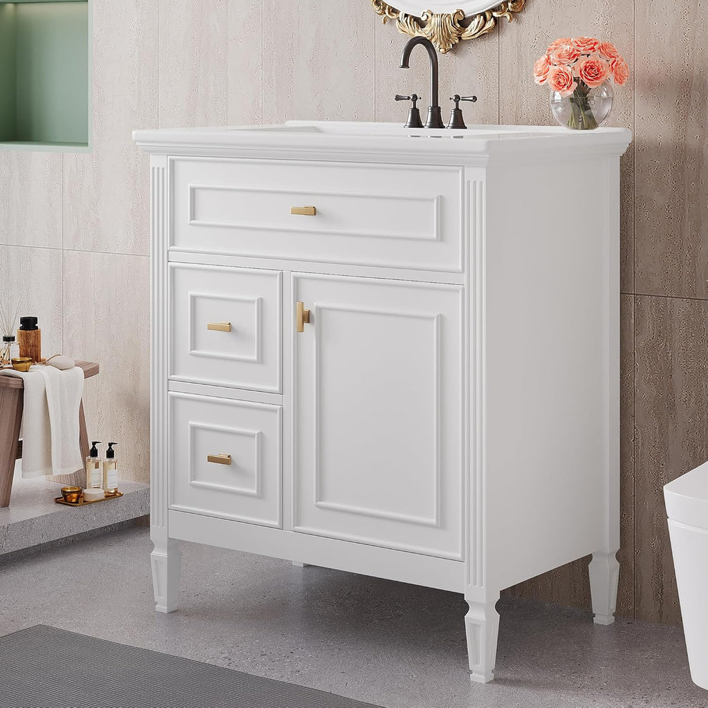 Harper & Bright Designs 30" Bathroom Vanity with Sink, Free Standing Vanity Set with Tip-Out Drawer, 2 Drawers