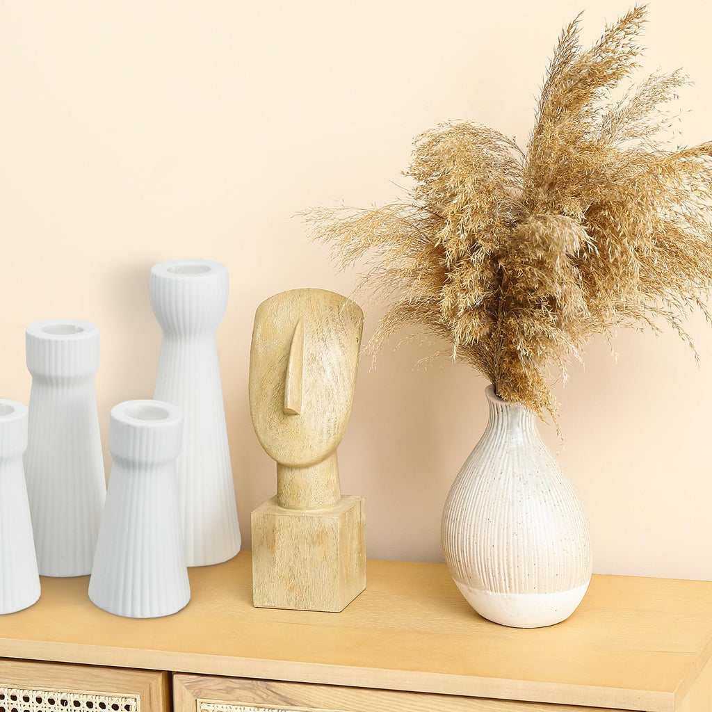 6 Pcs White Taper Candle Holder Candlesticks, Ceramic Candle Stick