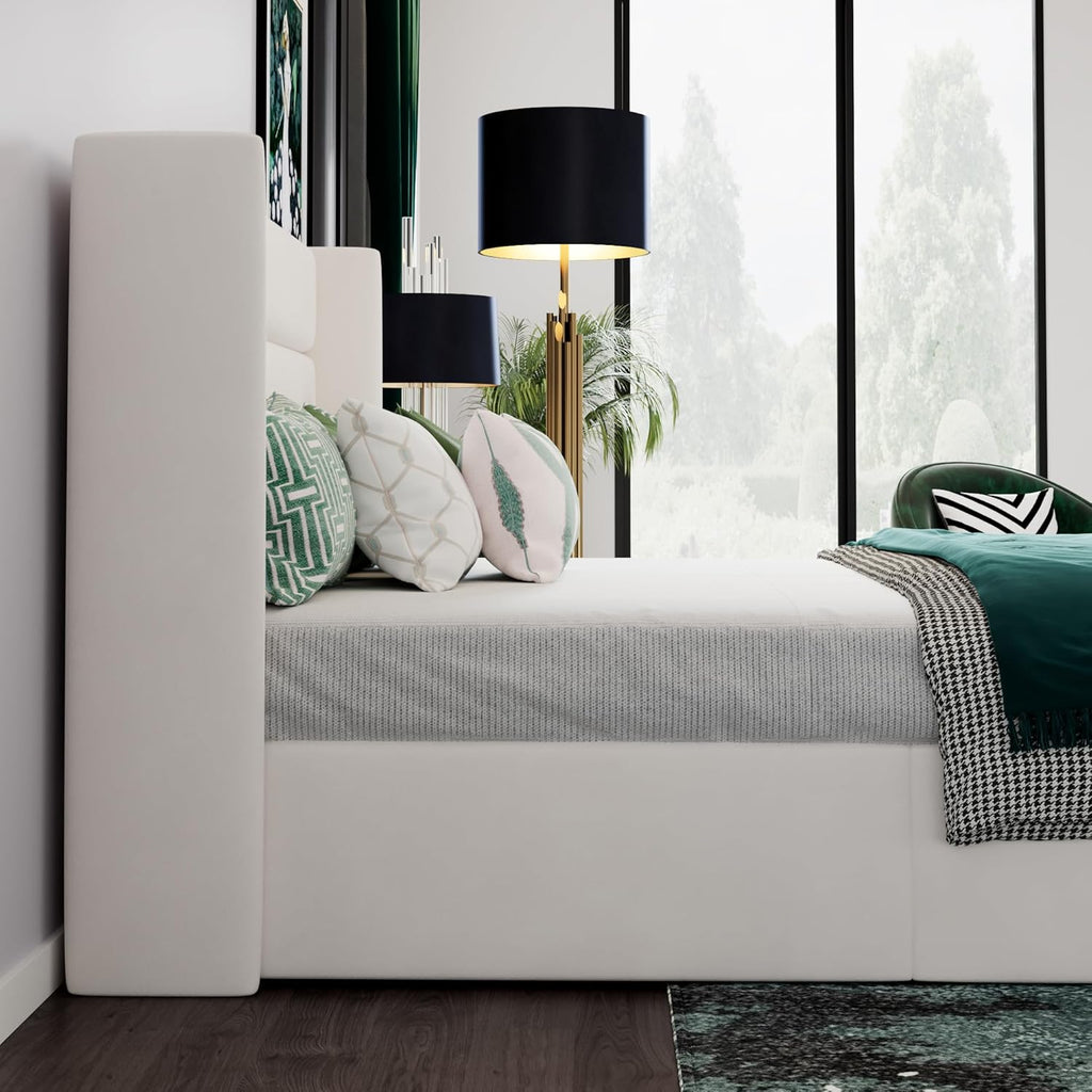 Queen Lift Up Storage Bed/Velvet Upholstered/Modern Wingback Headboard/Upholstered Platform Bed Frame/Hydraulic
