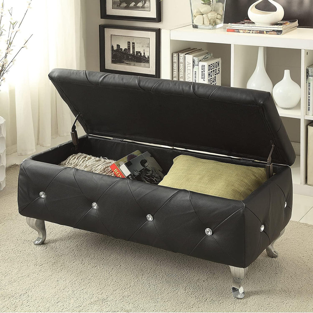 Glam 38 Inches Storage Ottoman Bench , and Bedroom, Upholstered Tufted Faux Leather Ottoman with Storage, Foot Rest
