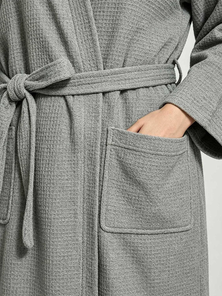Waffle Robes for Women Knit Cotton Soft Spa Bathrobe | Lightweight Loungewear, Knee Length with Pockets, V Neck