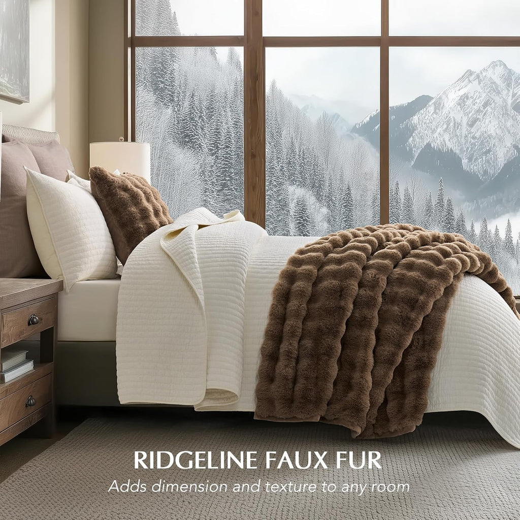 Faux Rabbit Fur Bubble Throw Blanket, 60"x80", Natural Tan | Ultra Soft, Luxury Faux Rabbit Fur Throw, Thick Warm