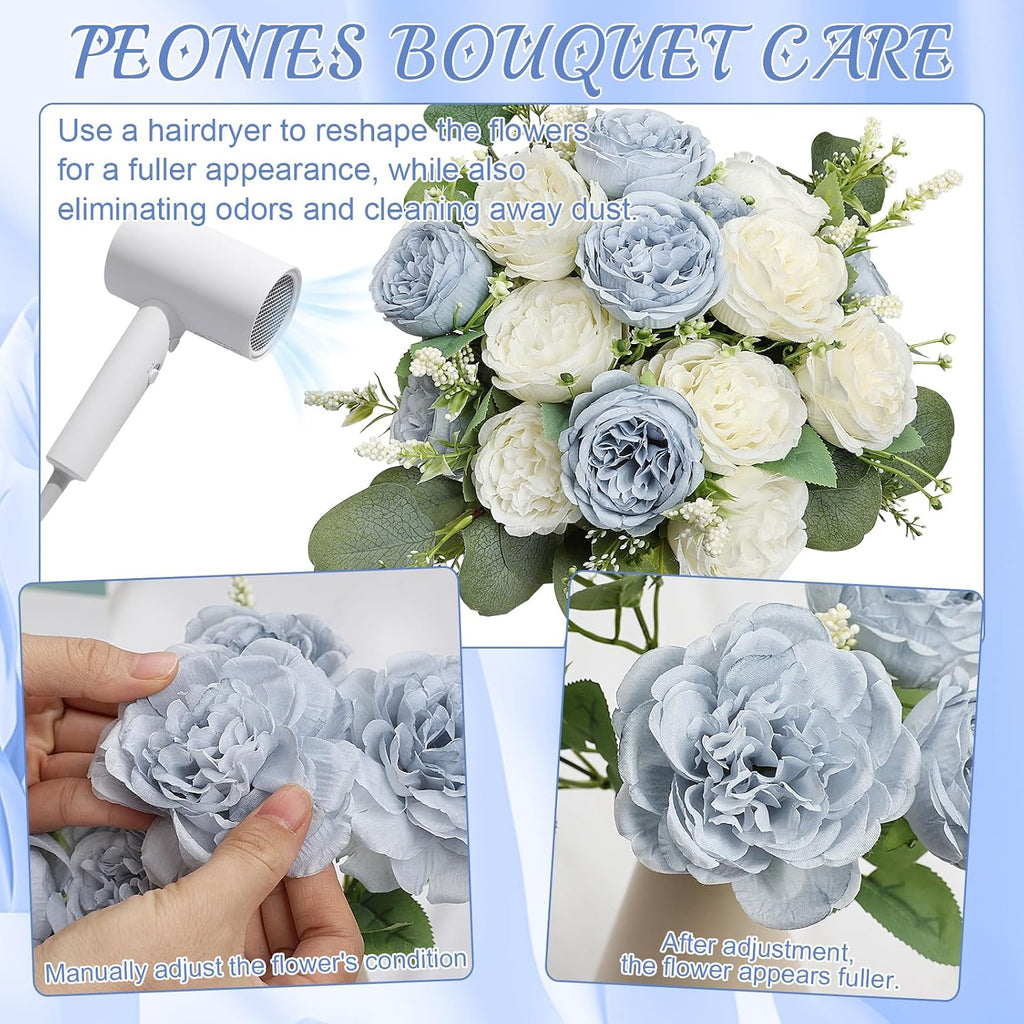 Peonies Artificial Flowers Bulk, 12 Bundles Fake Silk Peonies Faux Eucalyptus Bouquet Realistic Peony Floral