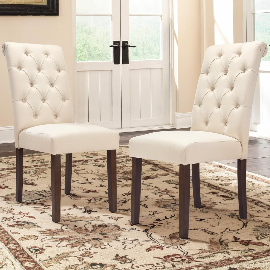 Tufted Dining Chairs Set of 2, Accent Parsons Diner Chair Upholstered Fabric Stylish Kitchen Chairs with Solid