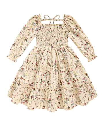 Toddler Girl Dress Long Sleeve Baby Floral Smocked Square Neck Playwear Dress | Spring Fall Casual Dresses