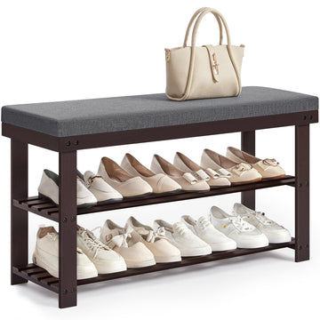 Bamboo Shoe Bench, 3-Tier Shoe Rack, 11.8 x 35.4 x 19.2 Inches