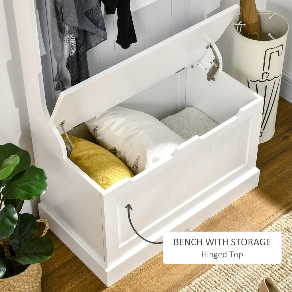 Hall Tree with Bench and Shoe Storage, 3-in-1 Entryway Bench with Coat Rack, 4 Hooks and Flip Top Storage