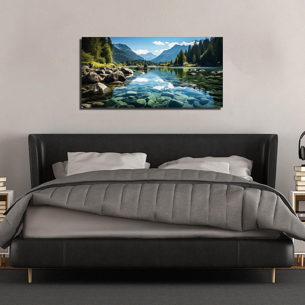 Landscape Wall Art , Mountain and Lake Wall-Decor , Natural Scenery Canvas Prints Pictures Office