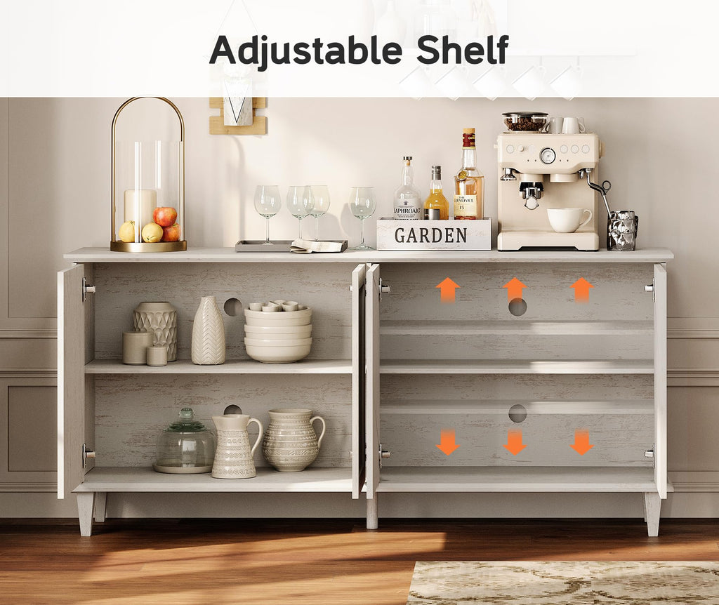 130-inch Handcrafted Patchwork Decorative Buffet Cabinet with Pop-Up Design Doors, 2-in-1 Large Modern Farmhouse