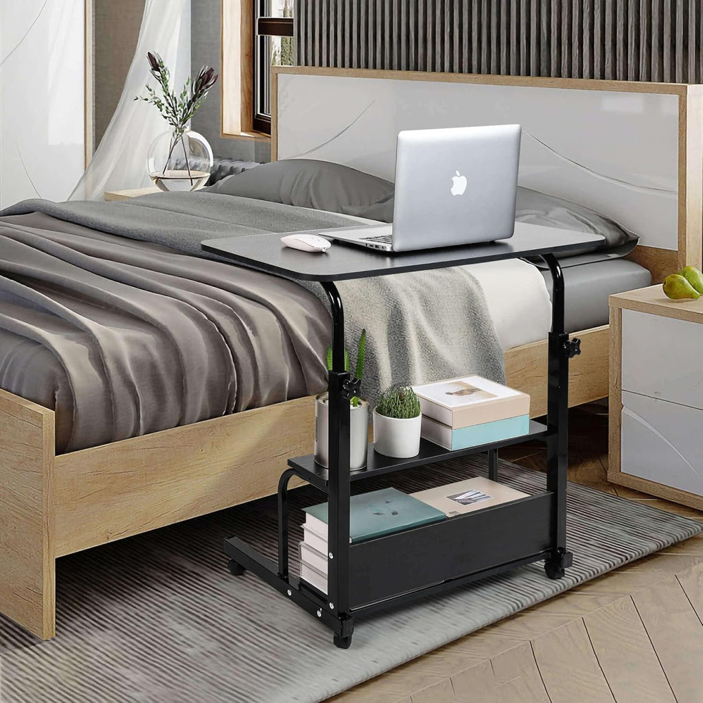 Adjustable Height Mobile Computer Desk for Small Space Rolling Writing with Wheels Corner Home Office Study Portable
