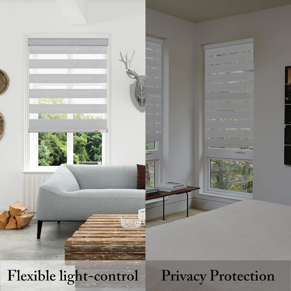 Corded Zebra Blinds for Windows Blackout Dual Layer Privacy Shades for Indoor Windows Light Control for Day and Night
