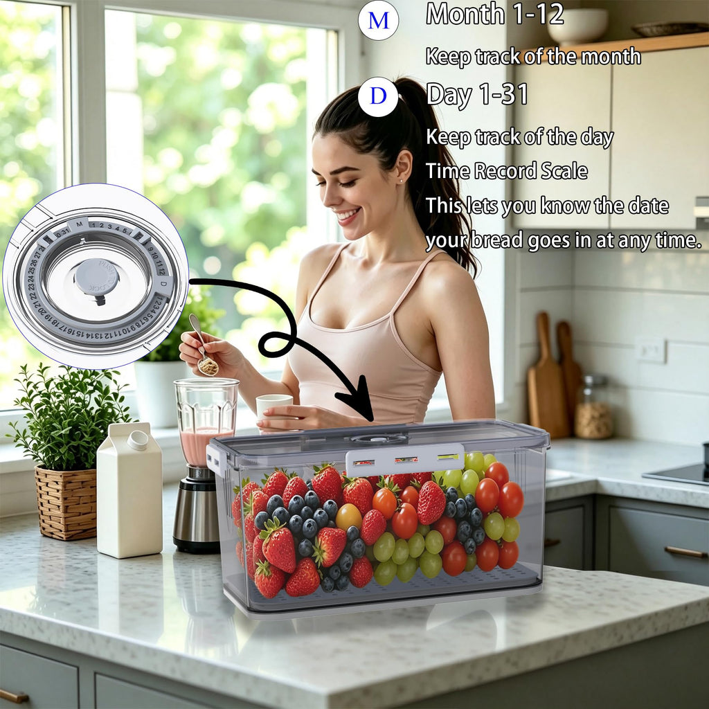 Clear with Lid,Time Recording Airtight Bread Container Grey