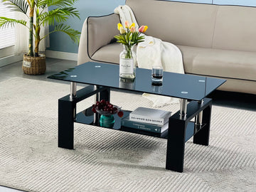 Living Room Rectangle Coffee Table, Tea Table Suitable for Waiting Room, Modern Side Coffee Table with Wooden Leg